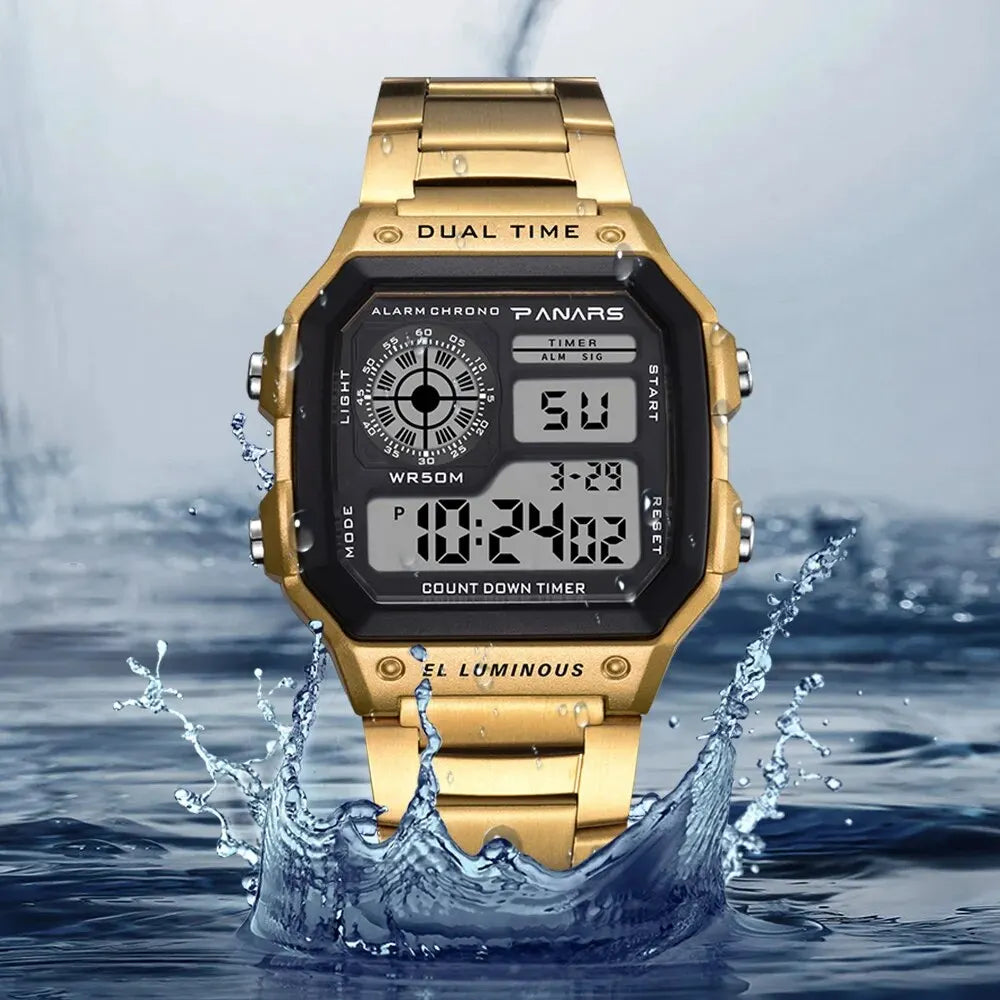 Orologio Uomo Digitale Sportivo Acciaio LED Quadrante 44 mm