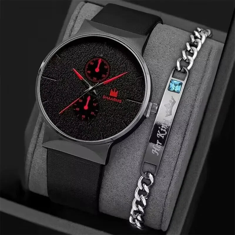 Orologio Uomo Moda al Quarzo con Cinturino Similpelle Elegante con Bracciale