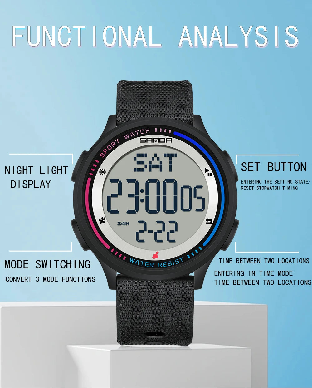 Orologio Digitale Uomo Donna SANDA – Sportivo LED Contapassi Impermeabile Cinturino in Gomma