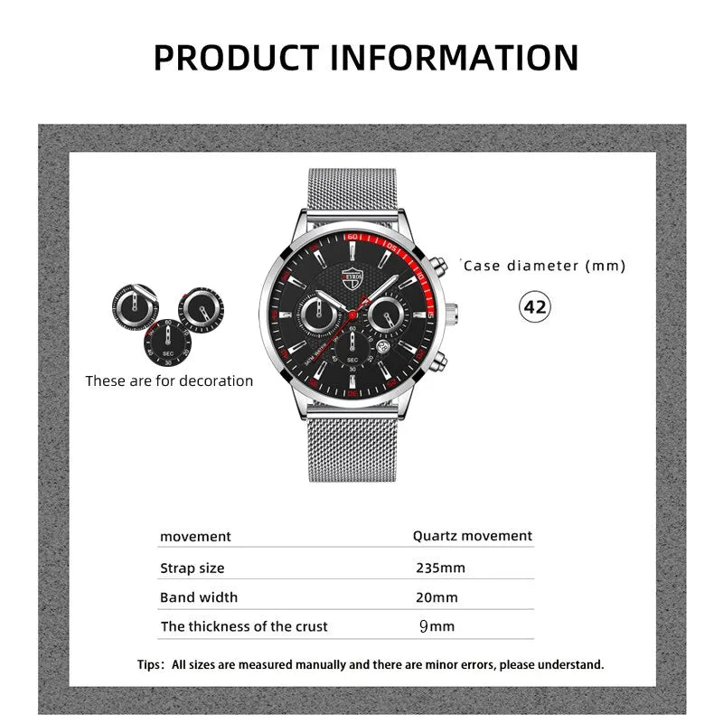 Orologio Uomo Quarzo Elegante Maglia in Lega con Data Moda Casual