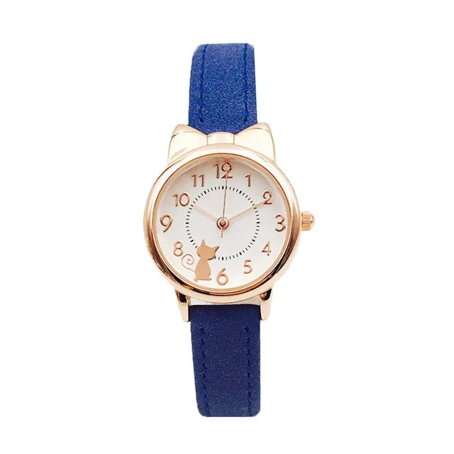 Orologio Bambini al Quarzo con Quadrante a Gatto e Cinturino in Similpelle