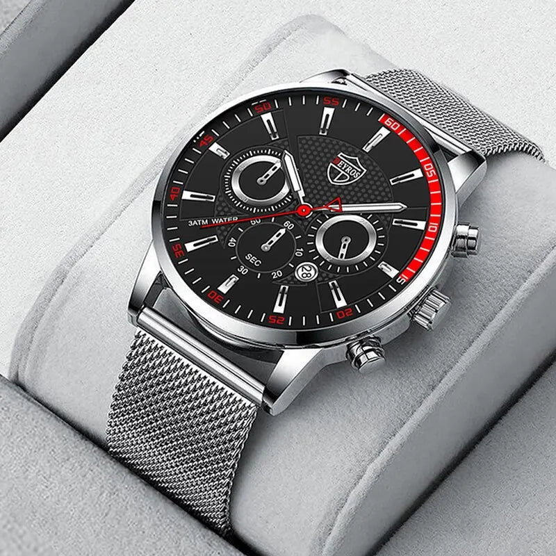 Orologio Uomo Quarzo Elegante Maglia in Lega con Data Moda Casual