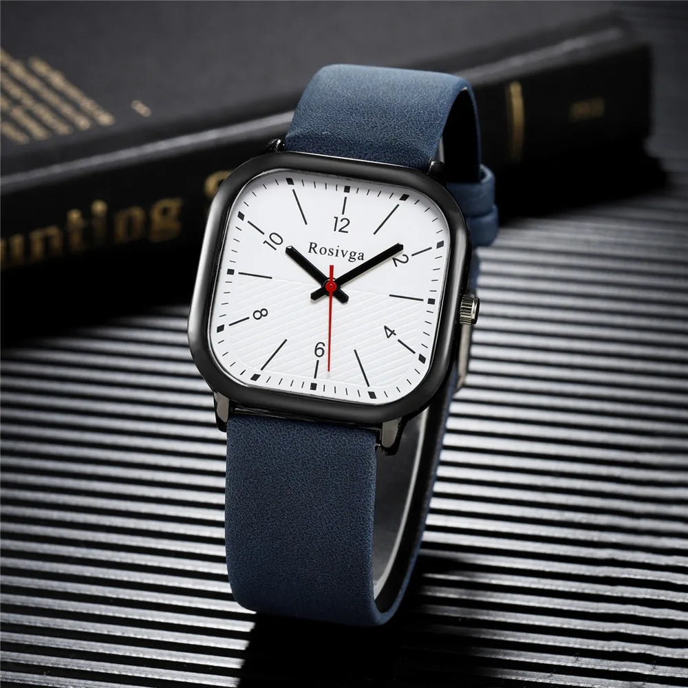 Orologio Uomo Al Quarzo Quadrato Cinturino Similpelle Elegante Quadrante 37 mm