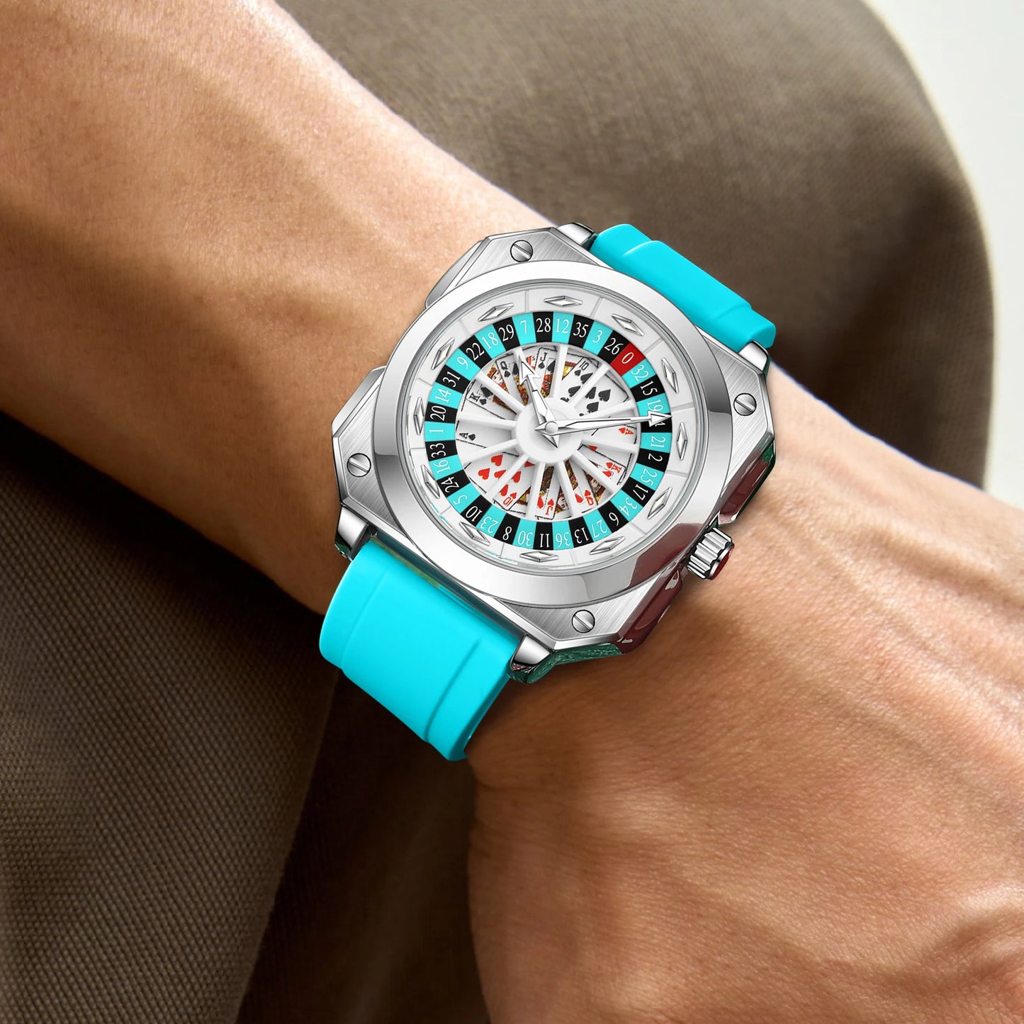 Orologio Uomo al Quarzo Quadrante 42mm Cassa Quadrata Cinturino Silicone