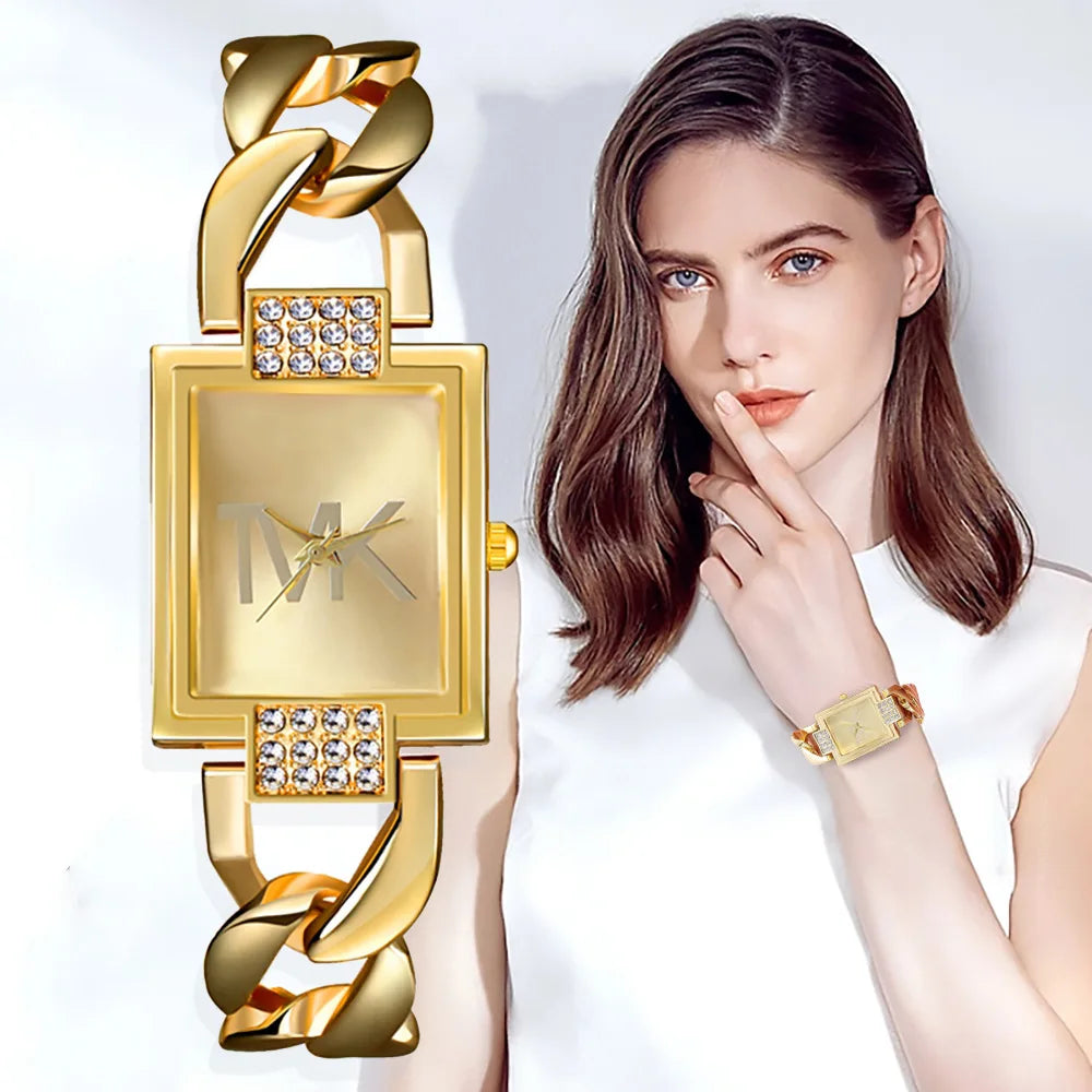 Orologio Donna Elegante Cinturino In Lega Quadrante Rettangolare Al Quarzo Moda Casual