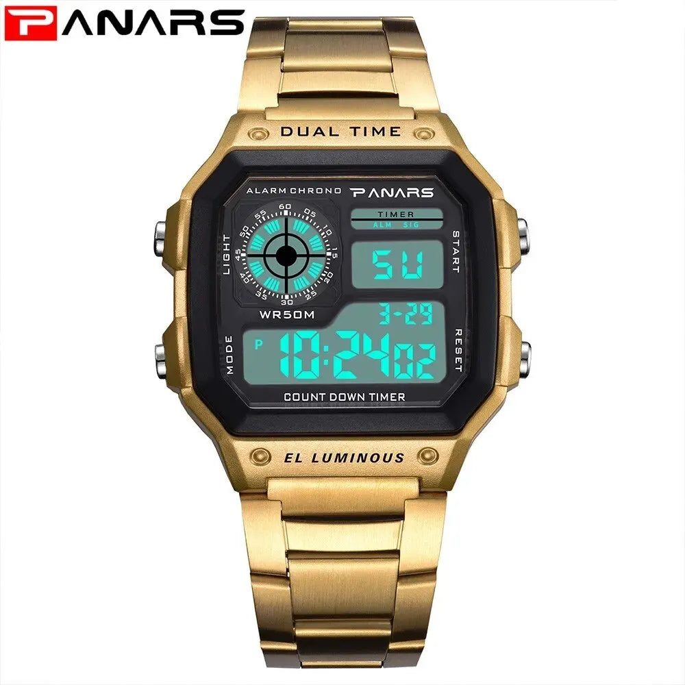 Orologio Uomo Digitale Sportivo Acciaio LED Quadrante 44 mm