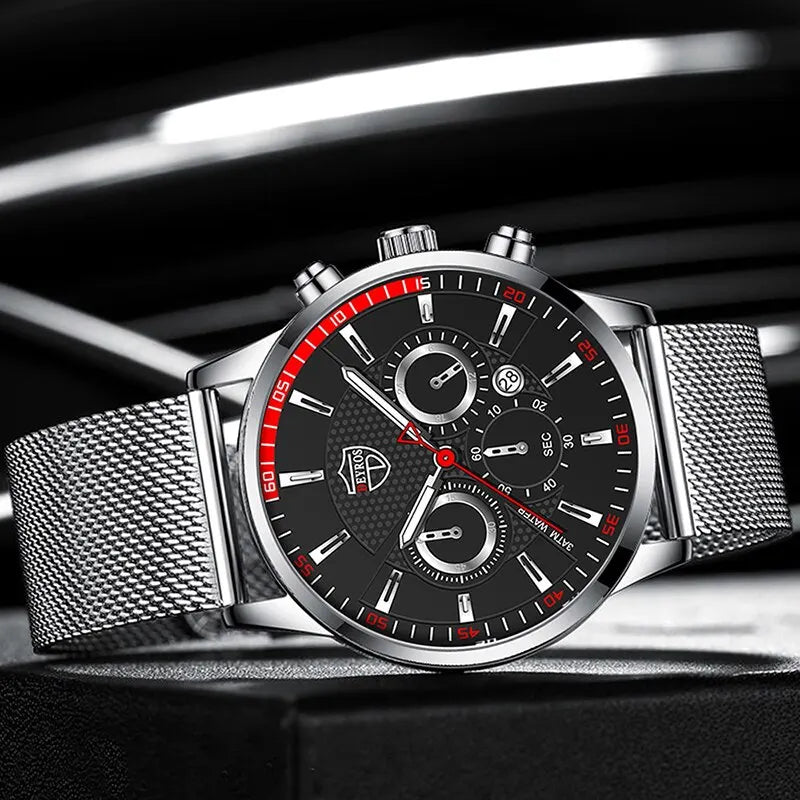 Orologio Uomo Quarzo Elegante Maglia in Lega con Data Moda Casual