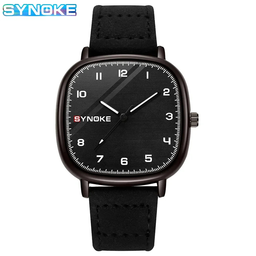 Orologio Uomo Elegante Quarzo Cinturino Similpelle Cassa Quadrata Moda Casual