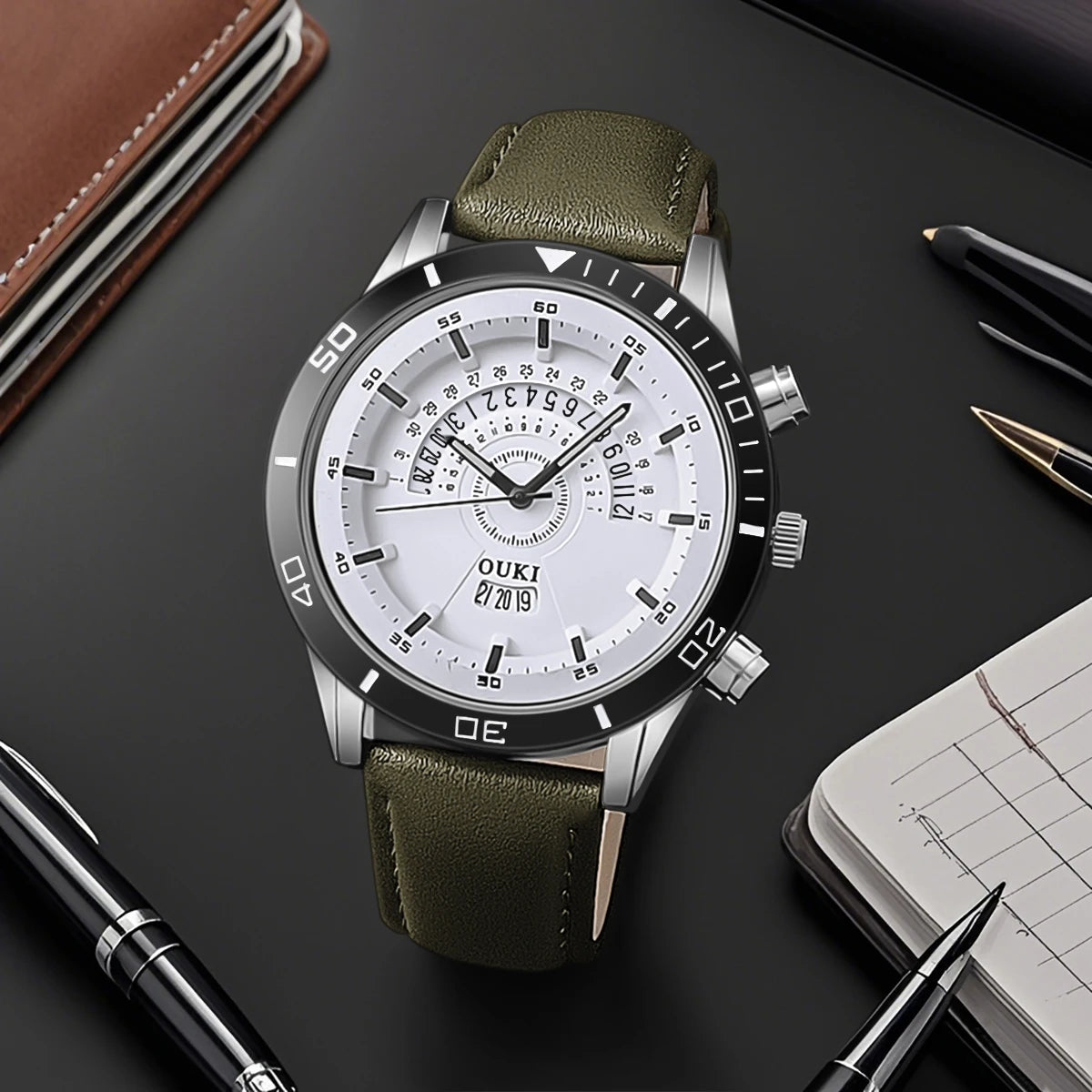 Orologio Uomo Quarzo Cinturino Pelle PU – Quadrante 46mm Data Stile Casual