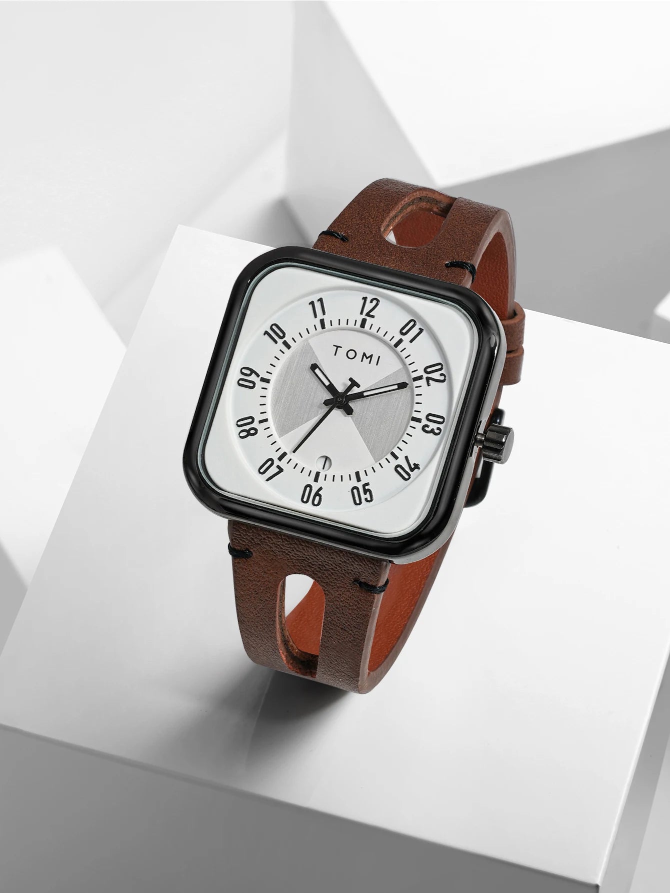 Orologio Unisex  – Quadrato Moda Casual Cinturino Similpelle Quarzo Quadrante 41 mm