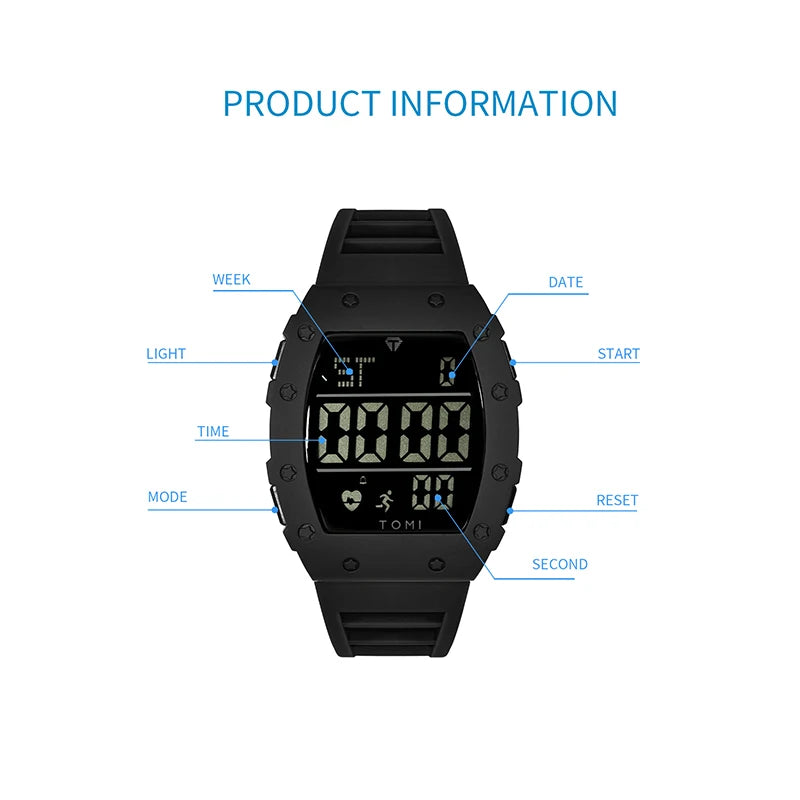 Orologio Digitale LED Uomo Sportivo Multifunzione con Contapassi Sveglia Data