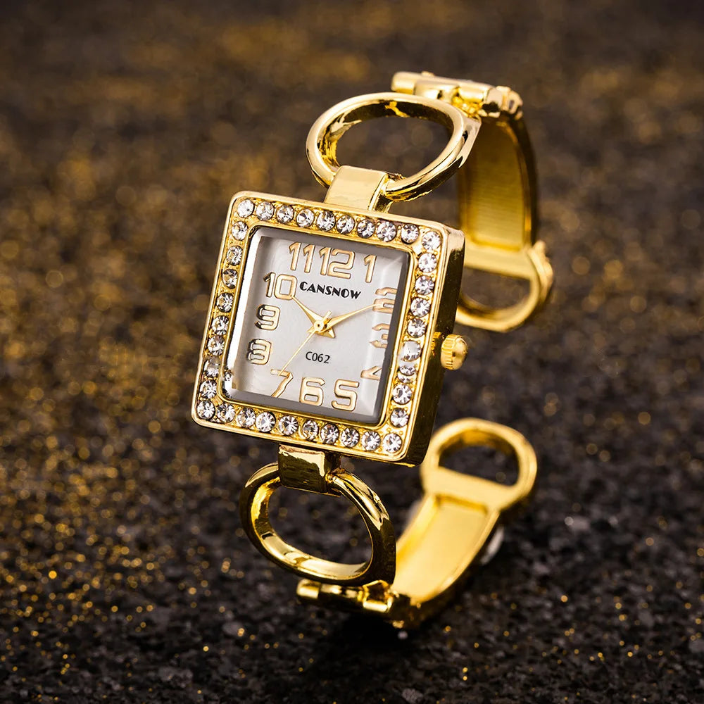 Orologio Donna Moda Bracciale Rigido Acciaio Quarzo Elegante
