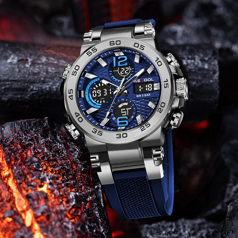 Orologio Uomo Digitale  LED Sveglia Dual Display Cinturino PU
