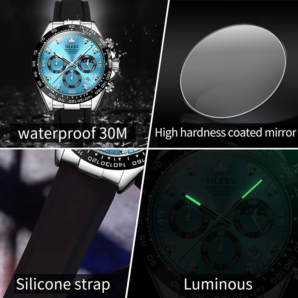 Orologio Uomo Quarzo Cronografo Data Cinturino Silicone Sportivo Elegante