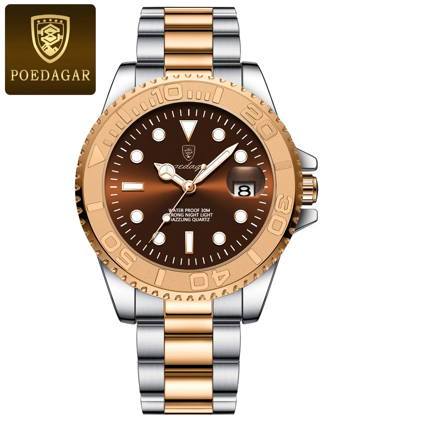 Orologio Uomo Acciaio al Quarzo con Data Lancette Luminose Elegante Casual
