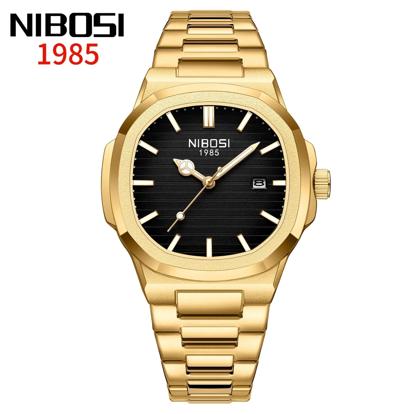 Orologio Uomo Quarzo Acciaio Quadrante Quadrato 42mm Data Resistente all’Acqua