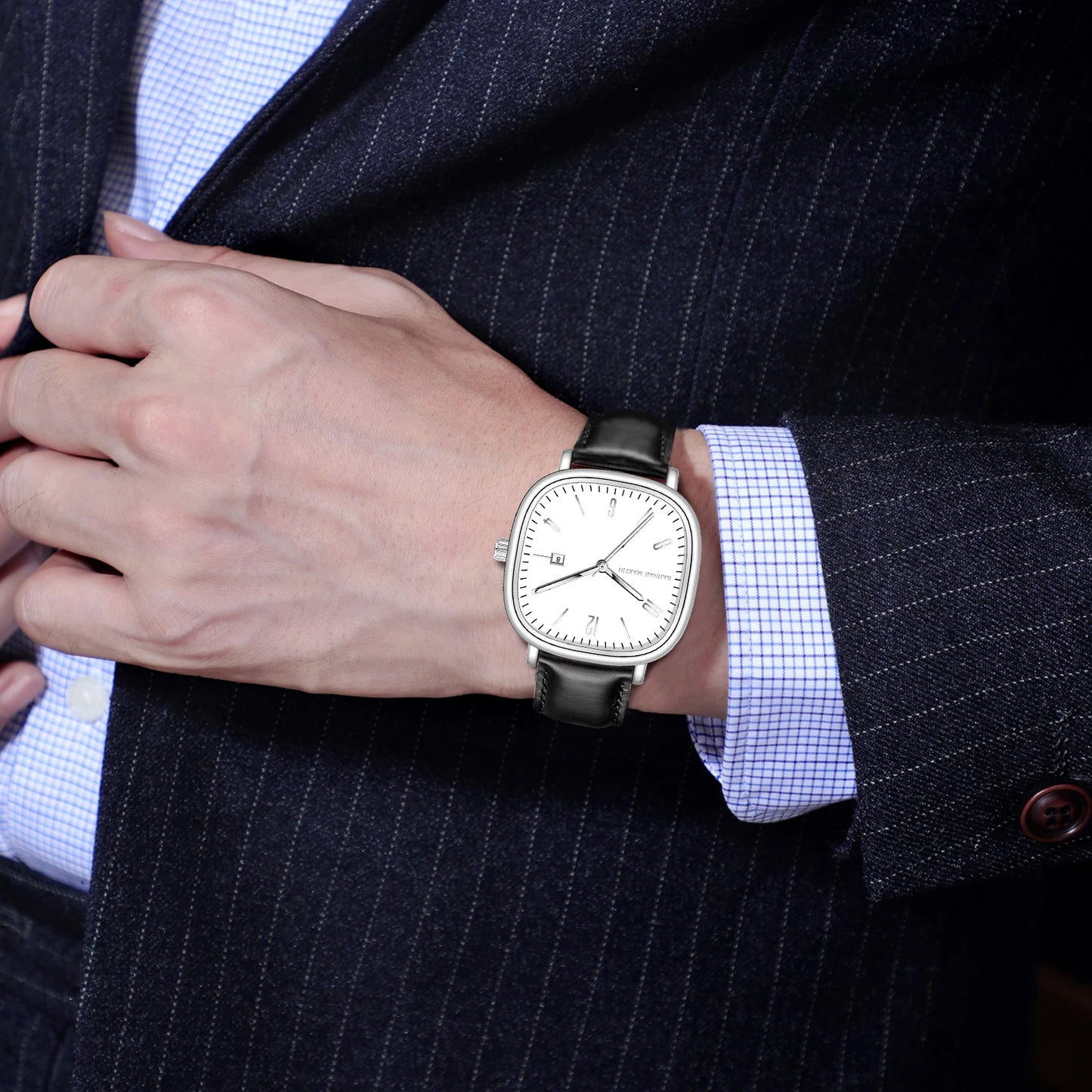 Orologio Uomo Quarzo Elegante Quadrante Quadrato 40mm Similpelle