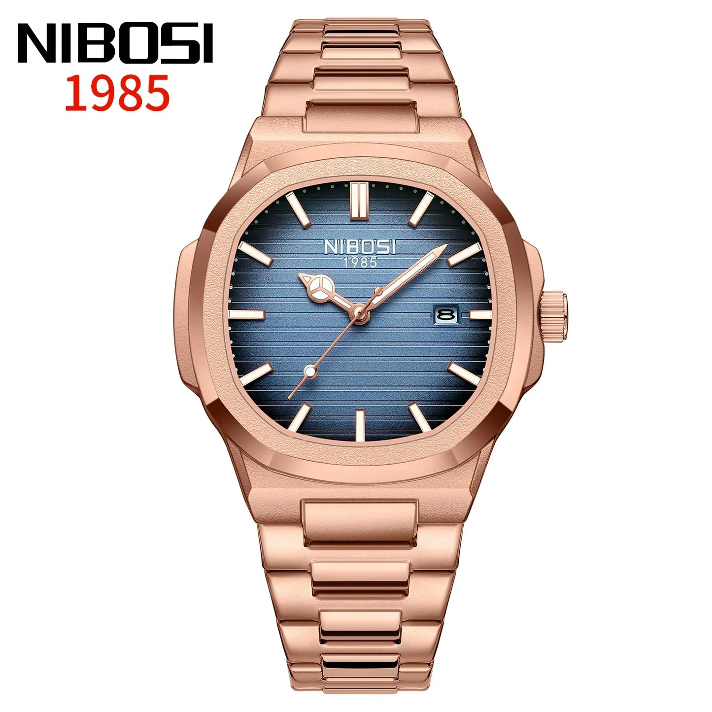 Orologio Uomo Quarzo Acciaio Quadrante Quadrato 42mm Data Resistente all’Acqua