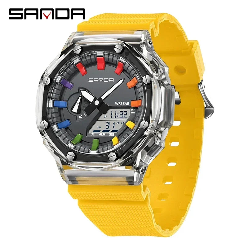 Orologio Digitale Uomo LED Antiurto Quarzo Sportivo Gomma Rinforzata Quadrante 46 mm