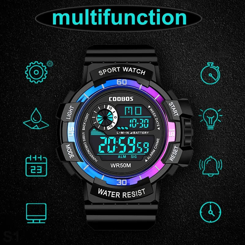 Orologio Digitale Uomo Sportivo Display LED Cinturino Silicone Quadrante 56 mm