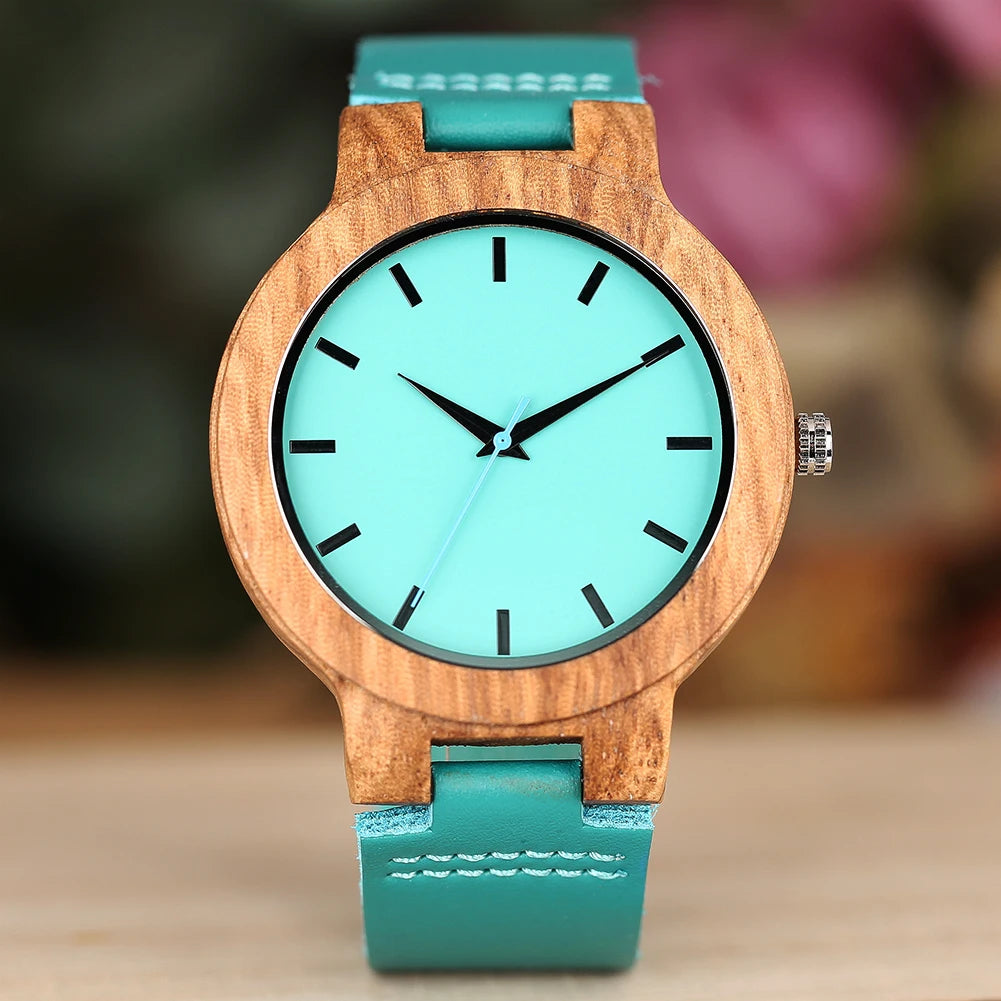 Orologio in Legno al Quarzo Unisex con Quadrante Blu Minimalista e Cinturino Similpelle