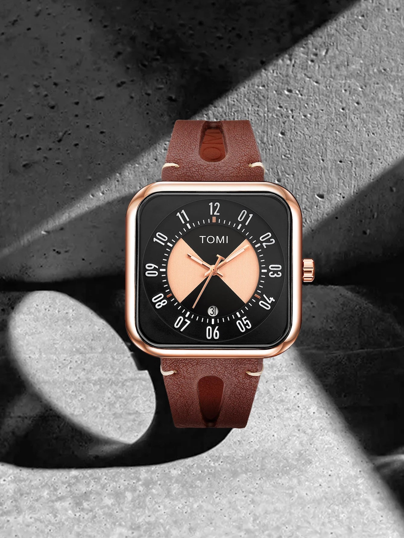 Orologio Unisex  – Quadrato Moda Casual Cinturino Similpelle Quarzo Quadrante 41 mm