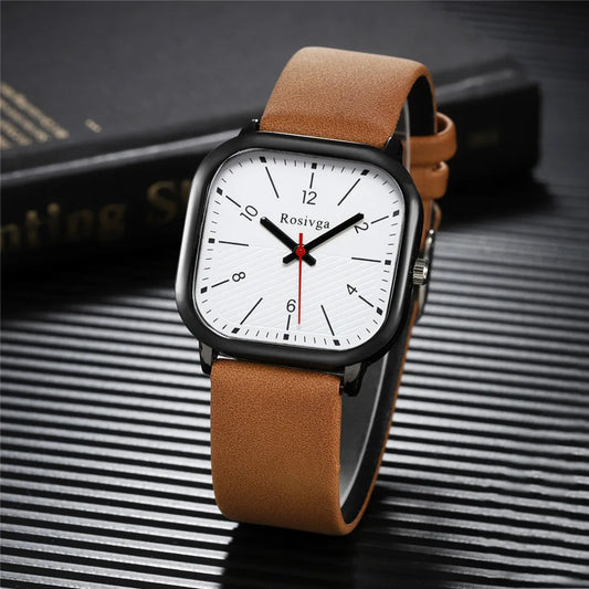 Orologio Uomo Al Quarzo Quadrato Cinturino Similpelle Elegante Quadrante 37 mm
