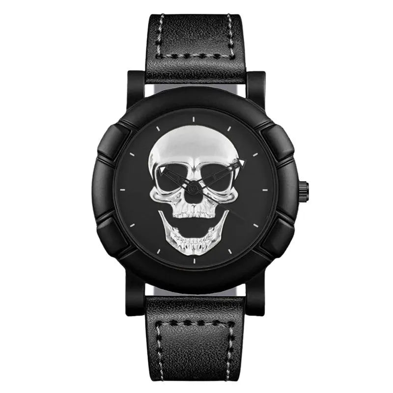 Orologio Uomo Moda al Quarzo con Teschio 3D Cinturino Similpelle Casual