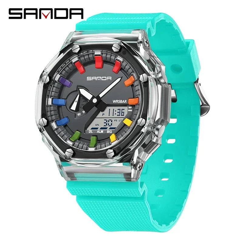 Orologio Digitale Uomo LED Antiurto Quarzo Sportivo Gomma Rinforzata Quadrante 46 mm
