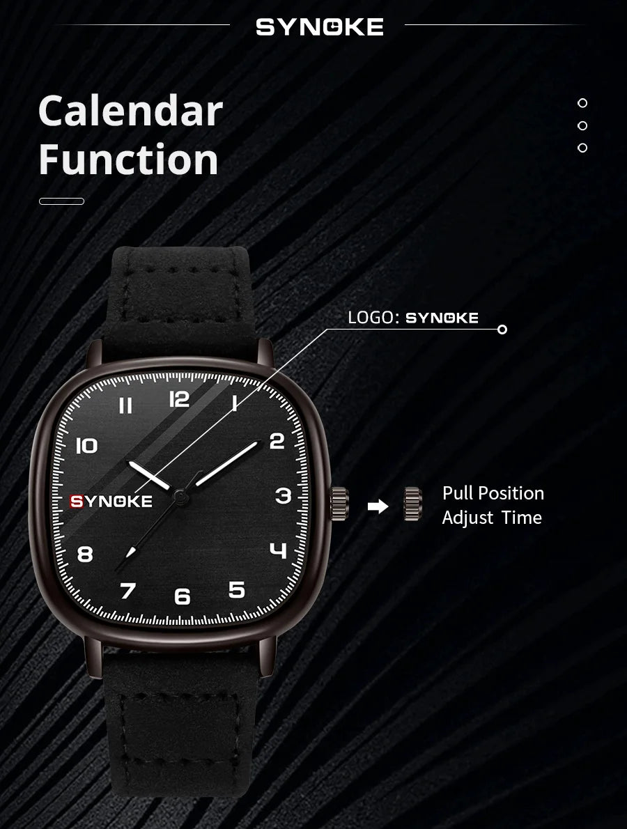 Orologio Uomo Elegante Quarzo Cinturino Similpelle Cassa Quadrata Moda Casual