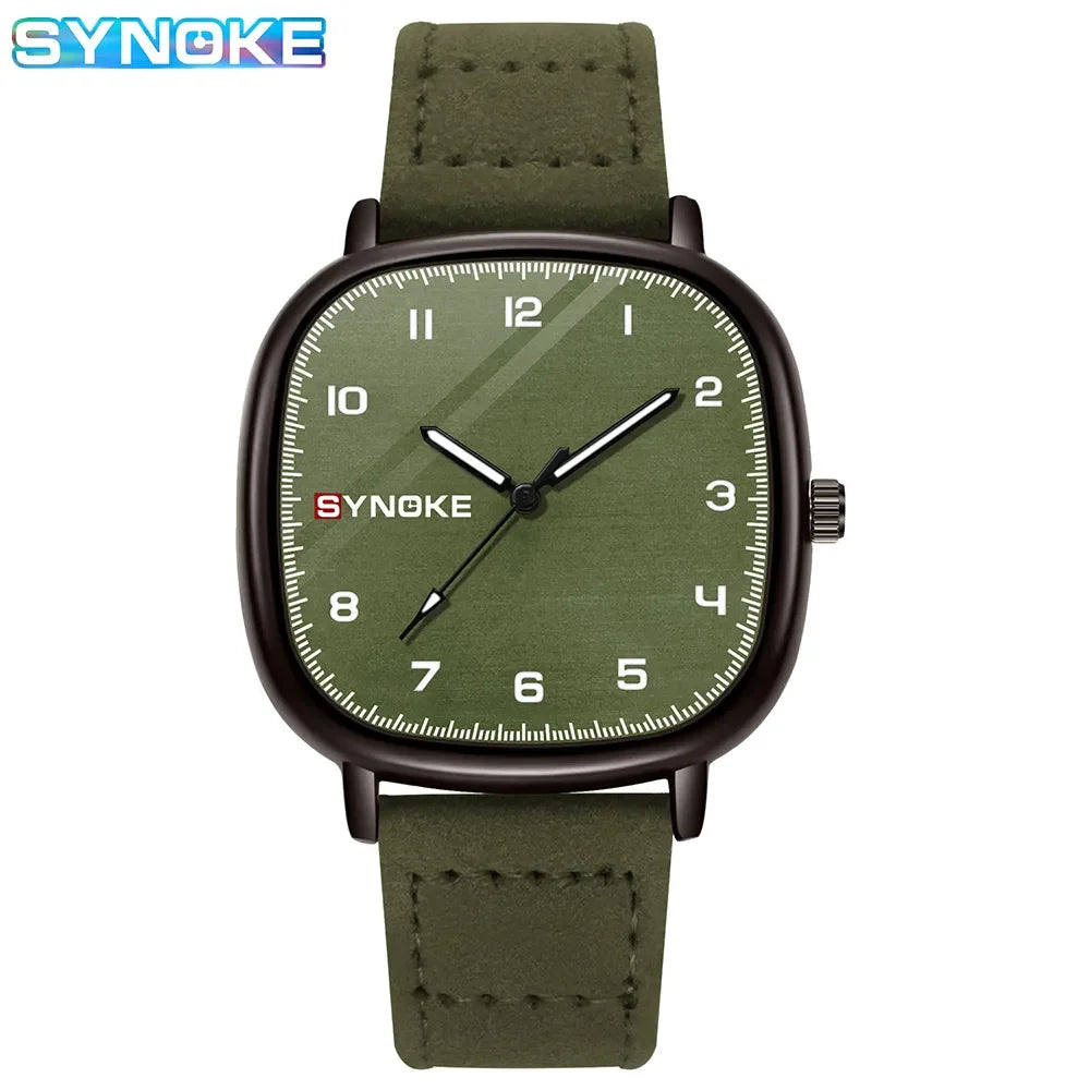 Orologio Uomo Elegante Quarzo Cinturino Similpelle Cassa Quadrata Moda Casual