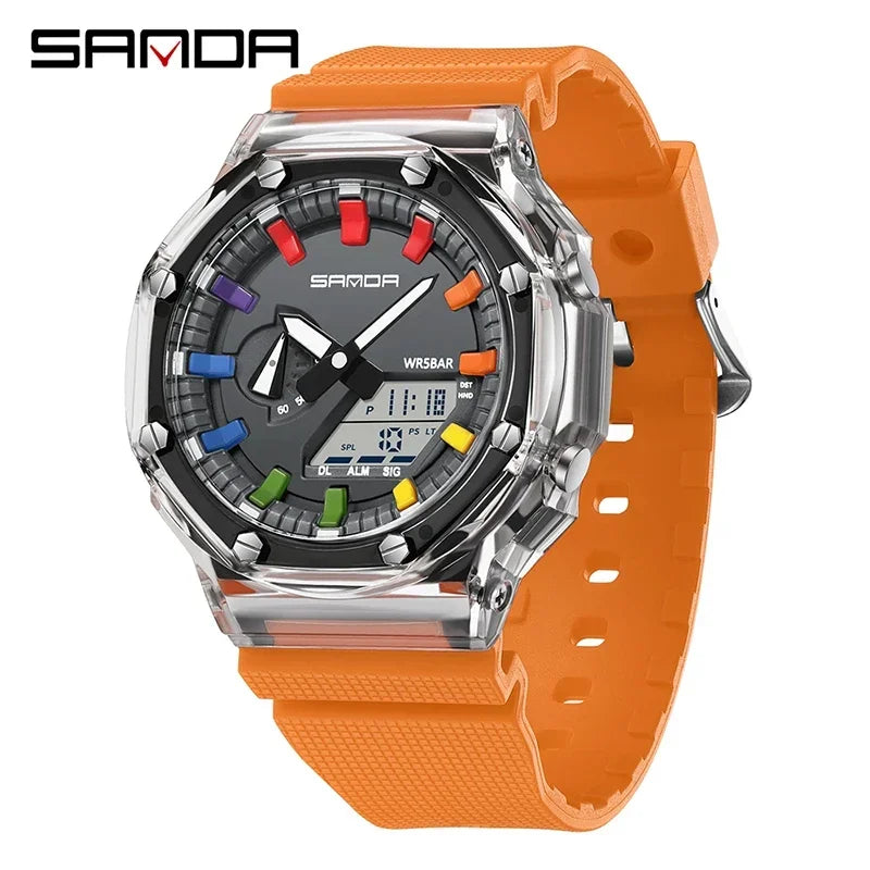 Orologio Digitale Uomo LED Antiurto Quarzo Sportivo Gomma Rinforzata Quadrante 46 mm