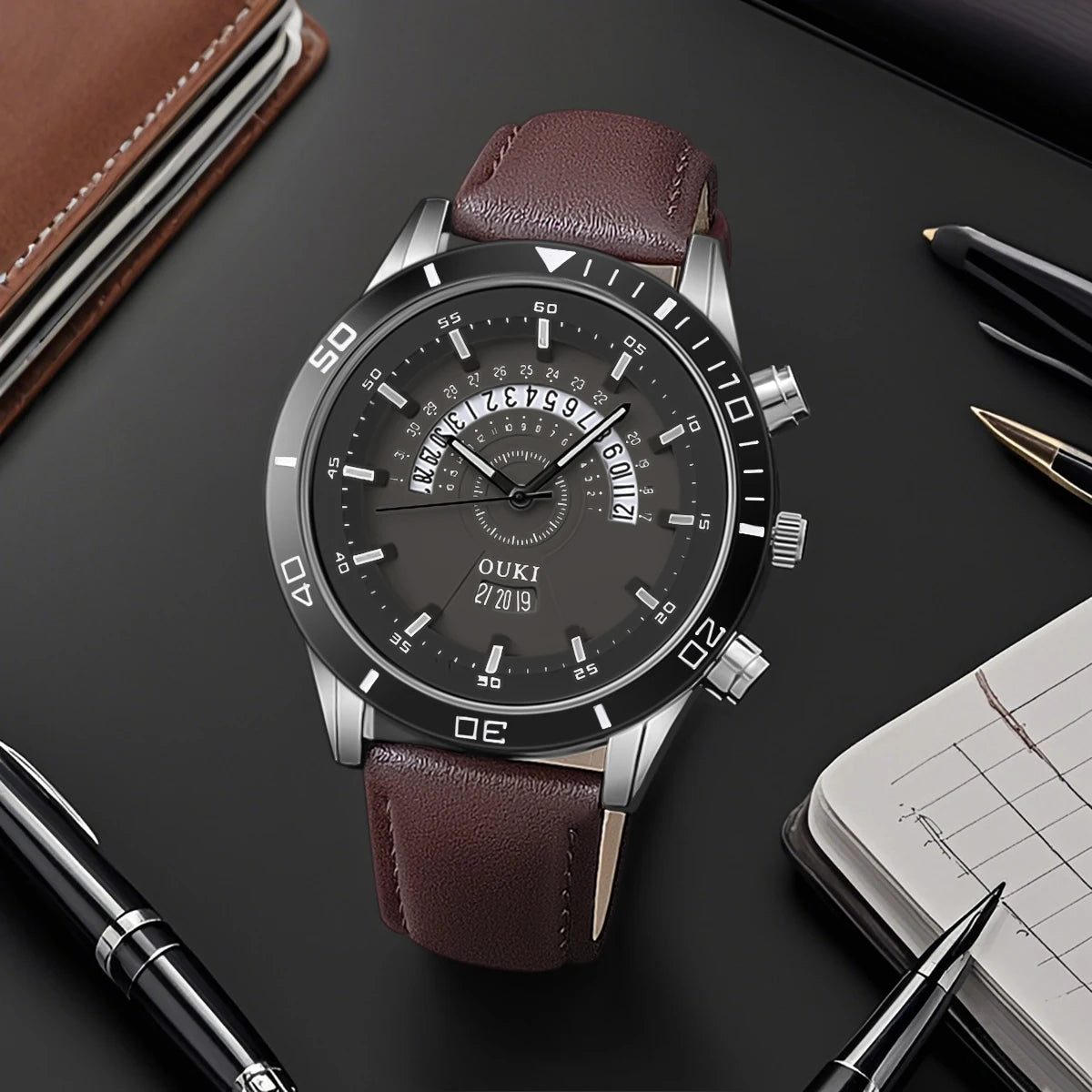 Orologio Uomo Quarzo Cinturino Pelle PU – Quadrante 46mm Data Stile Casual