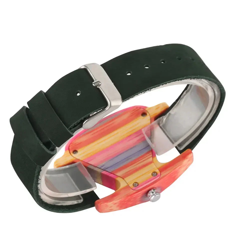 Orologio Donna Quarzo Creativo Quadrante Legno Triangolare Colorato