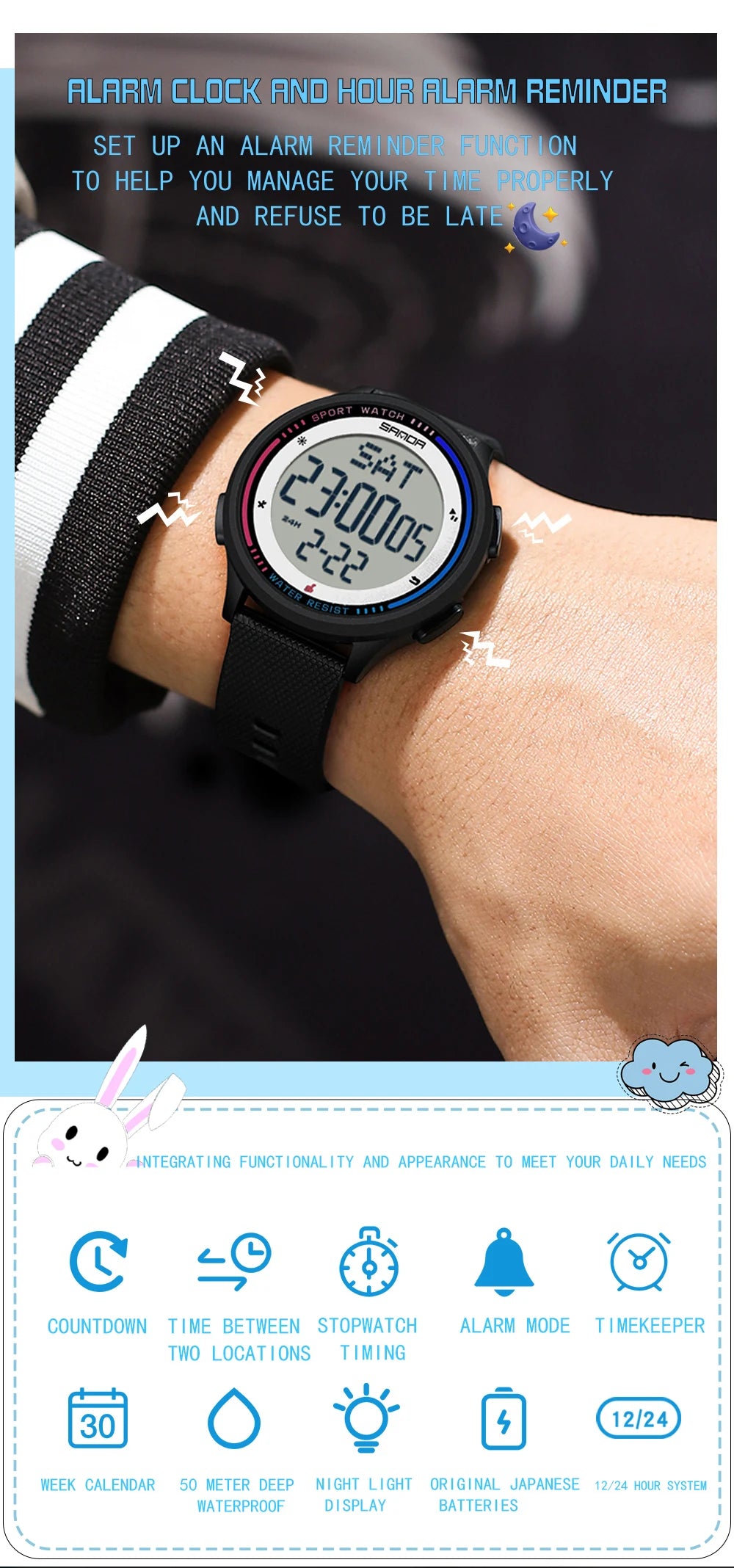 Orologio Digitale Uomo Donna SANDA – Sportivo LED Contapassi Impermeabile Cinturino in Gomma