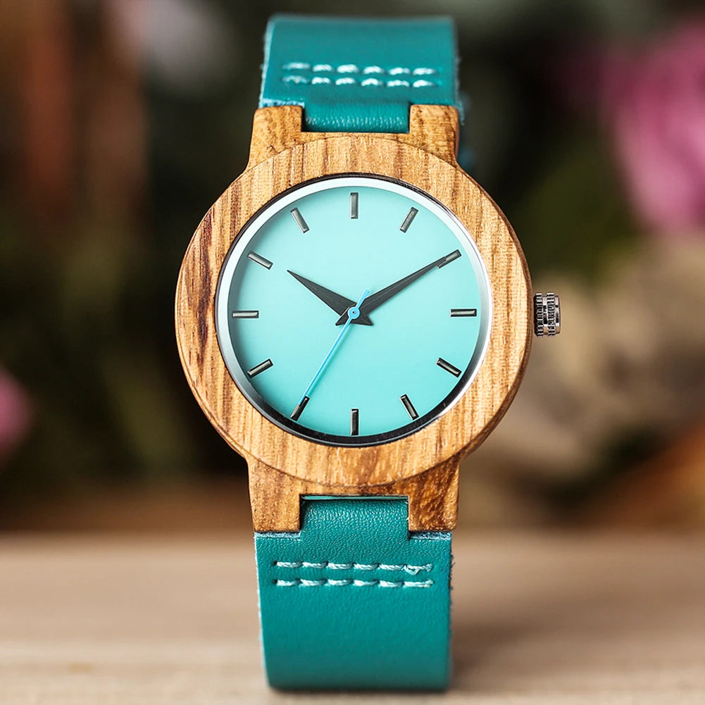 Orologio in Legno al Quarzo Unisex con Quadrante Blu Minimalista e Cinturino Similpelle