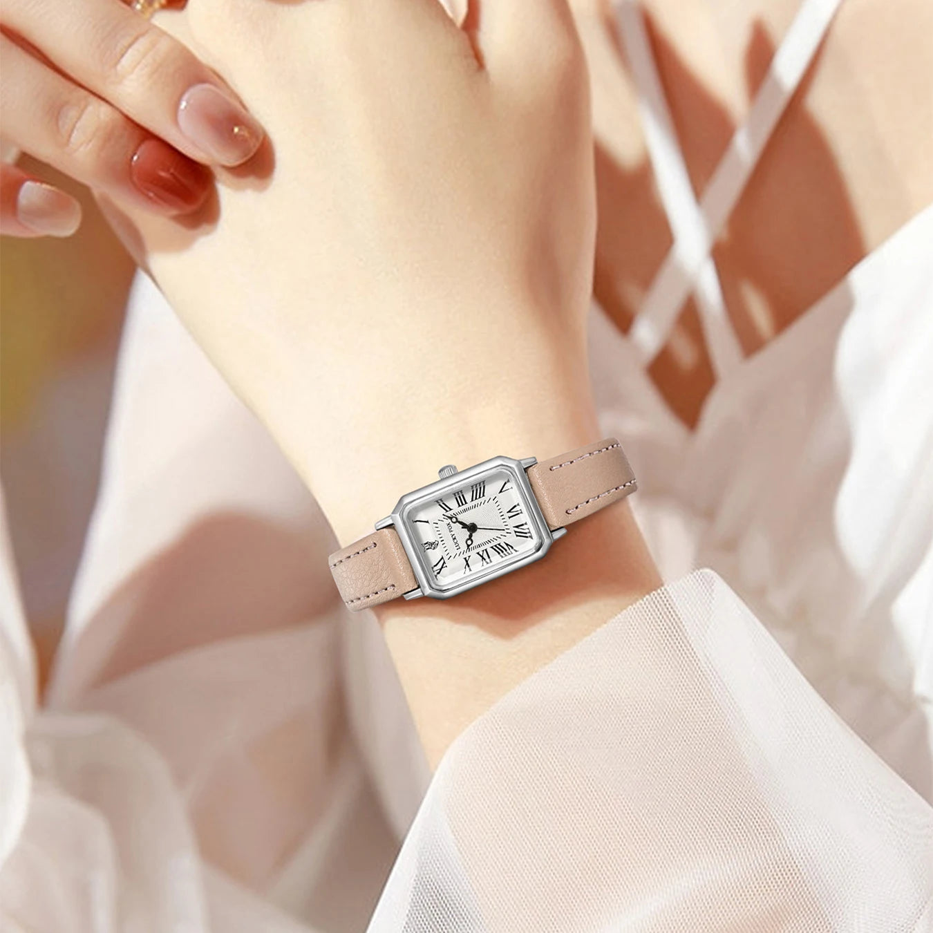 Orologio Donna Al Quarzo Rettangolare Cinturino Similpelle Alla Moda