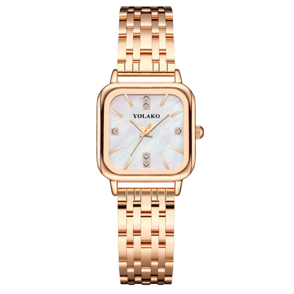 Orologio Donna Al Quarzo Elegante Quadrante Quadrato Bracciale In Lega Moda Casual