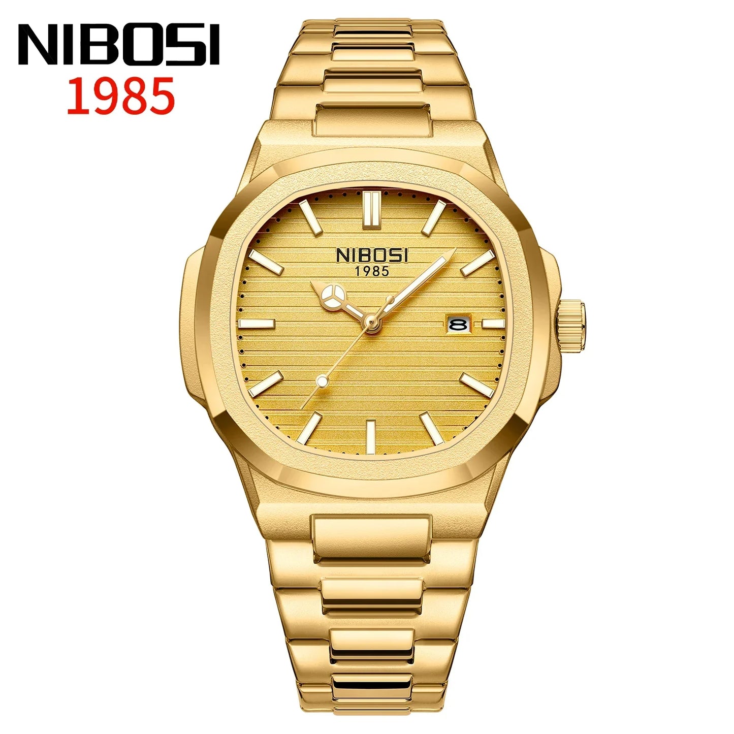 Orologio Uomo Quarzo Acciaio Quadrante Quadrato 42mm Data Resistente all’Acqua