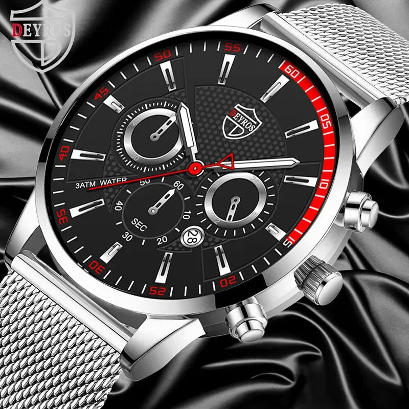 Orologio Uomo Quarzo Elegante Maglia in Lega con Data Moda Casual