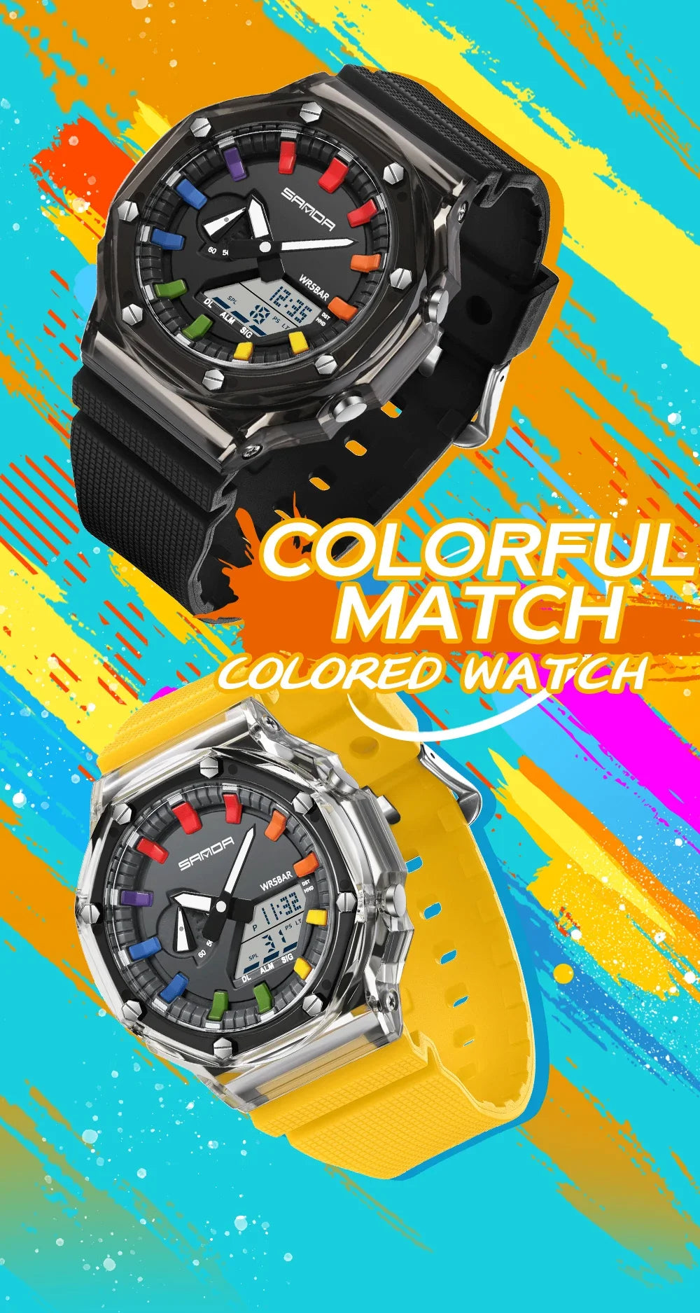 Orologio Digitale Uomo LED Antiurto Quarzo Sportivo Gomma Rinforzata Quadrante 46 mm