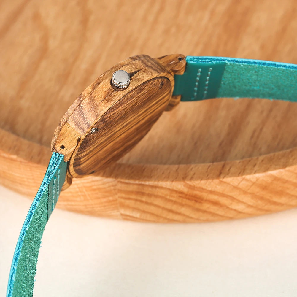 Orologio in Legno al Quarzo Unisex con Quadrante Blu Minimalista e Cinturino Similpelle