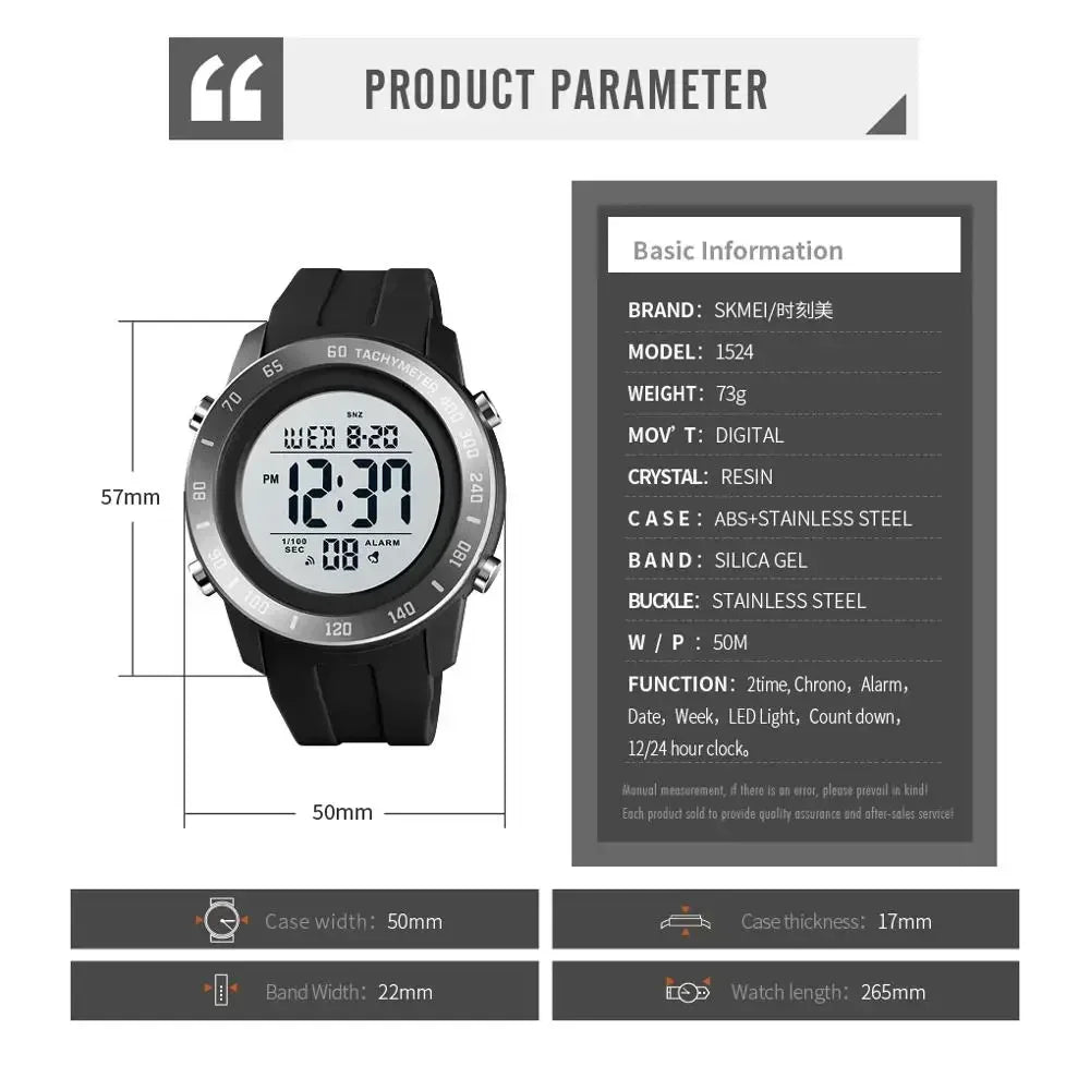 Orologio Digitale Uomo LED – Sportivo Impermeabile Cinturino Silicone Quadrante 50 mm