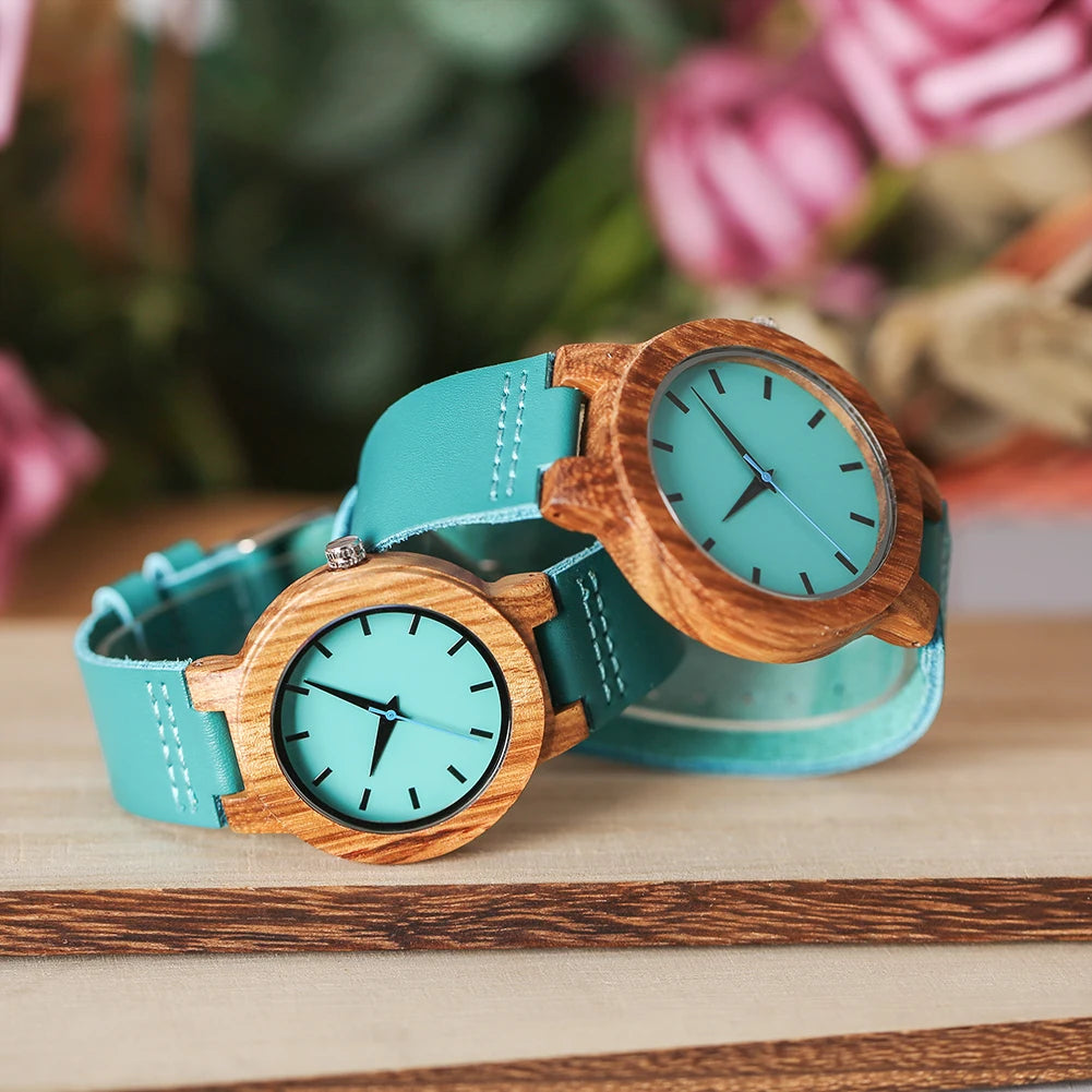 Orologio in Legno al Quarzo Unisex con Quadrante Blu Minimalista e Cinturino Similpelle