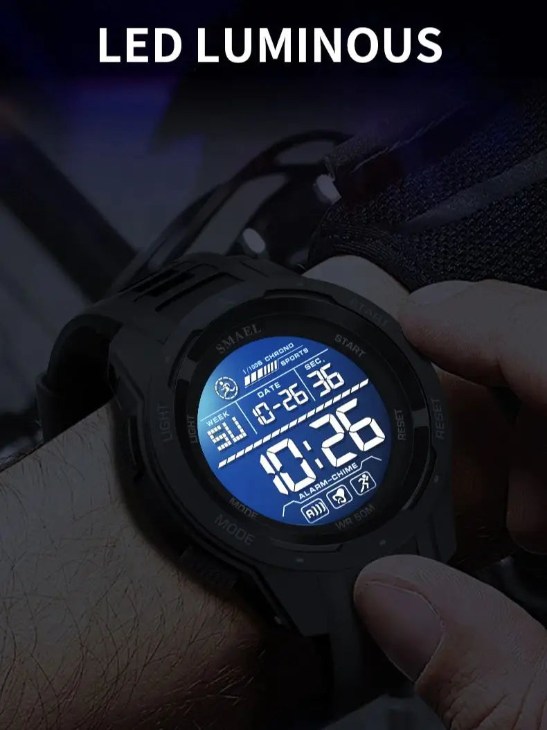 Orologio Digitale Uomo – LED, Sveglia, Cronometro, Impermeabile 5ATM In Gomma Rinforzata