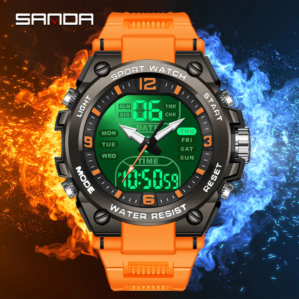 Orologio Sportivo Uomo Quarzo Analogico Digitale LED Cronografo