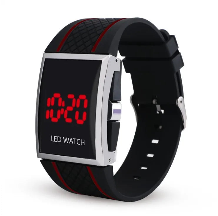 Orologio Uomo LED Digitale Display A Luce Rossa Cinturino In Silicone Moda Casual
