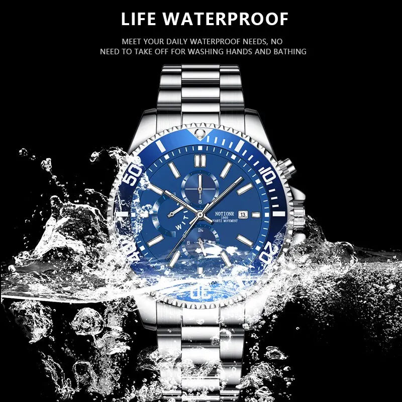 Orologio Uomo Acciaio Al Quarzo Elegante Moda Casual Con Data Lancette Luminose