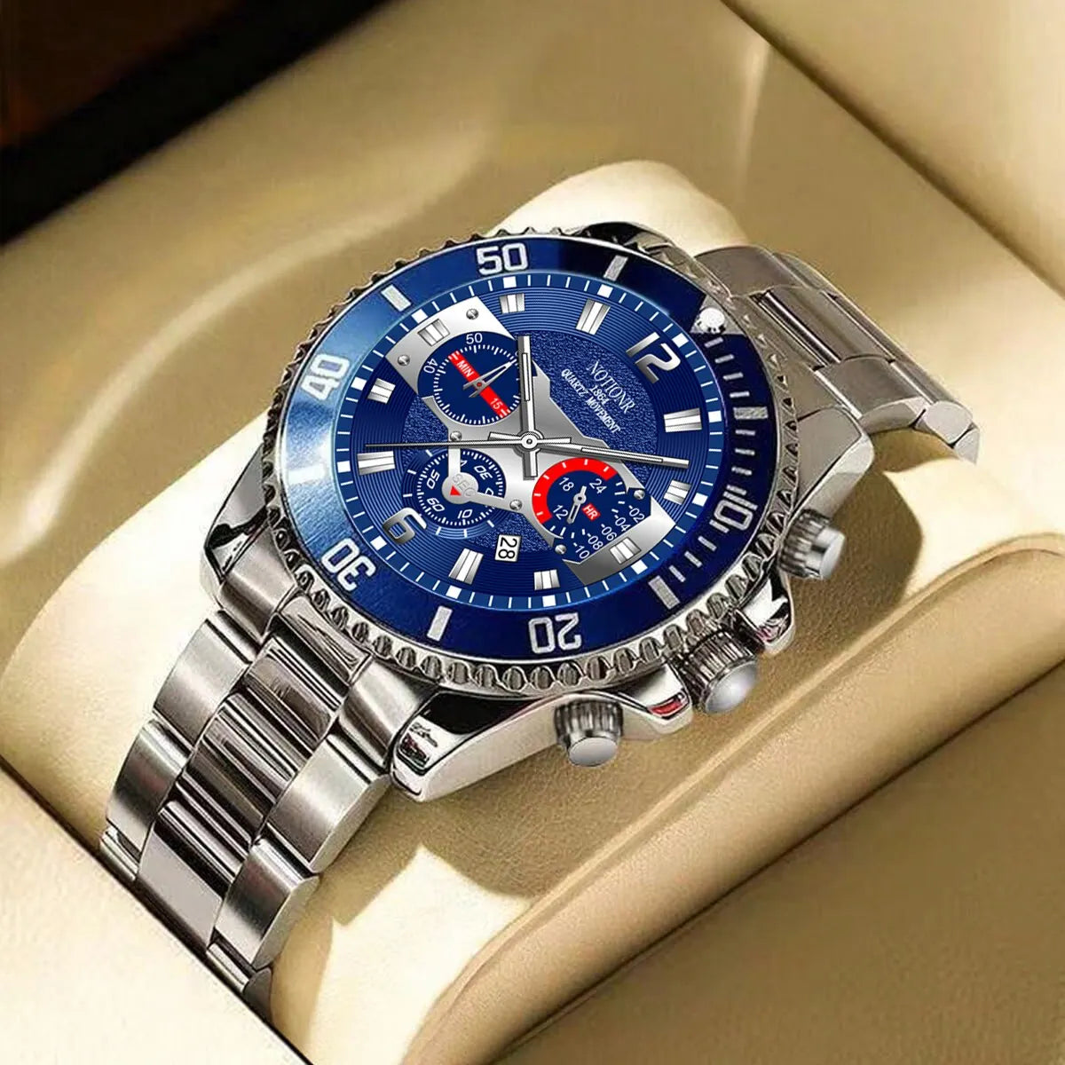 Orologio Uomo Acciaio Quarzo Data Lancette Luminose Elegante Casual