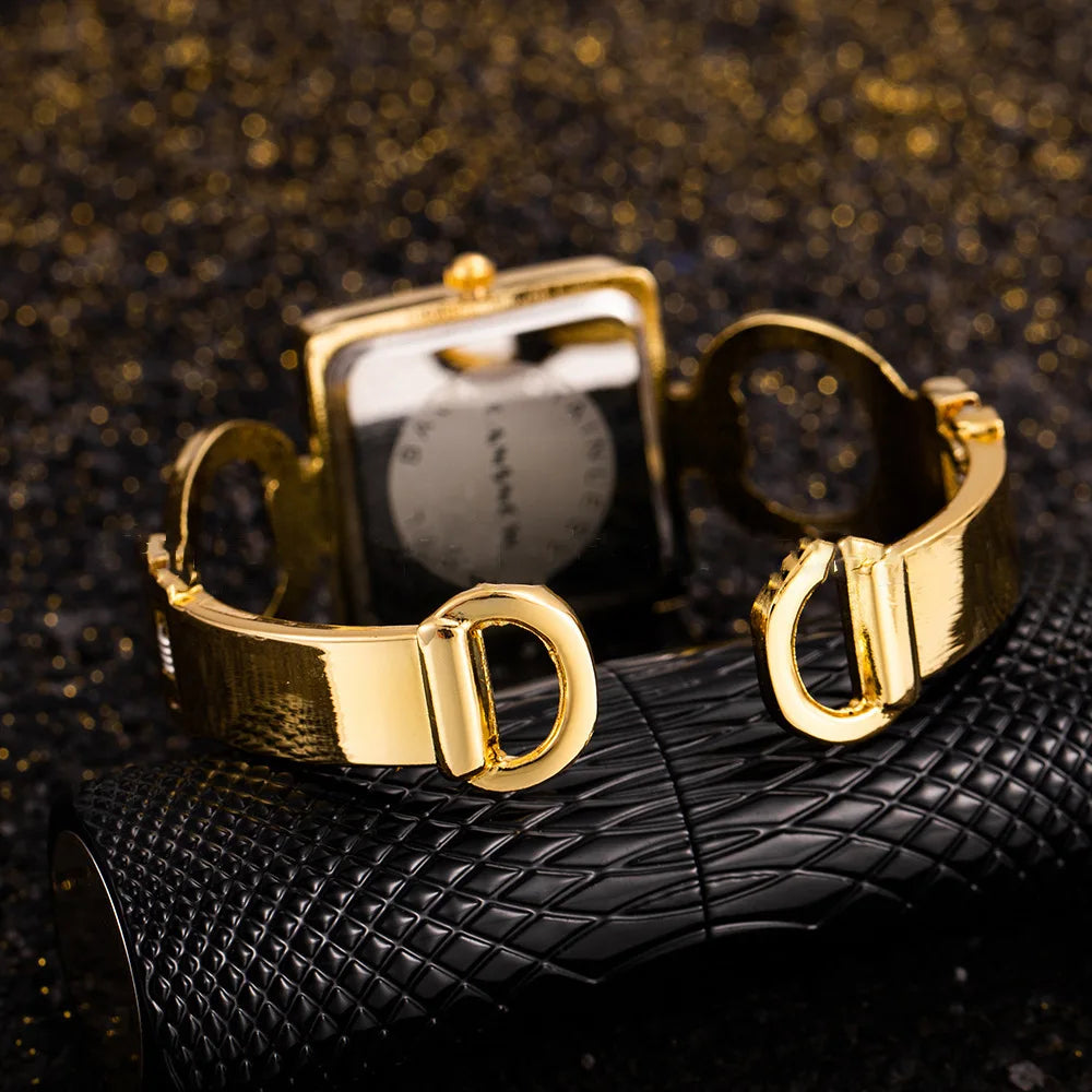 Orologio Donna Moda Bracciale Rigido Acciaio Quarzo Elegante